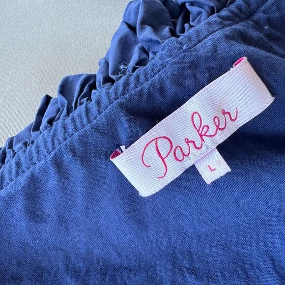 🎉5 for $45🎉Parker Dress One Sleeve Women Size L Embroidered Blue - Picture 7 of 8